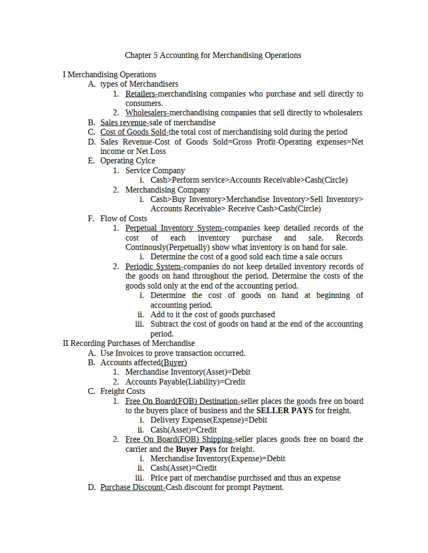 Accounting for Merchandising Operations Chapter 5