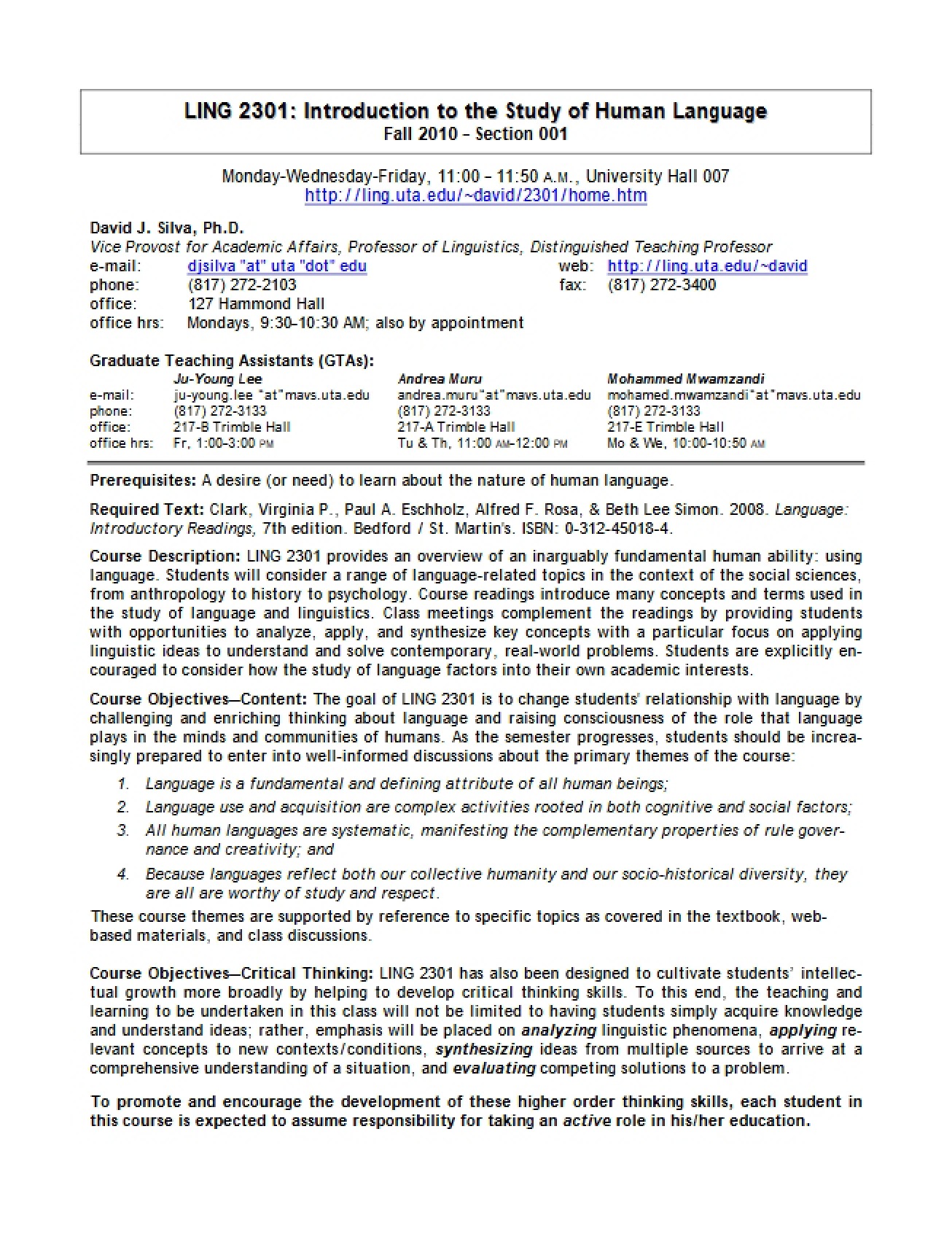 Linguistics Course Syllabus