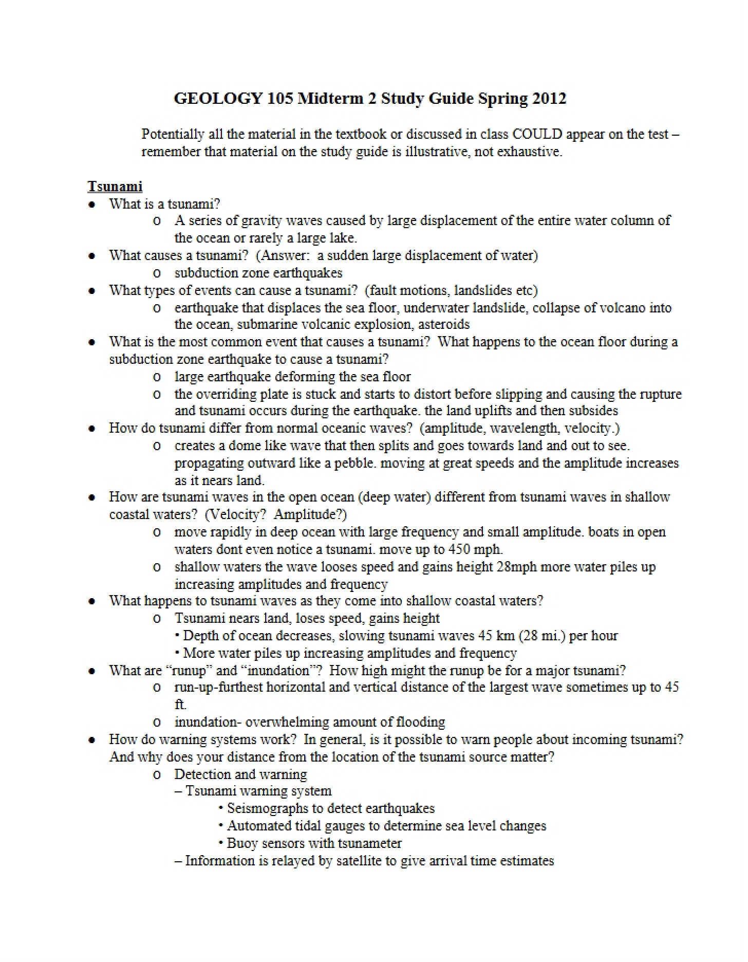 Study Guide for Second Midterm