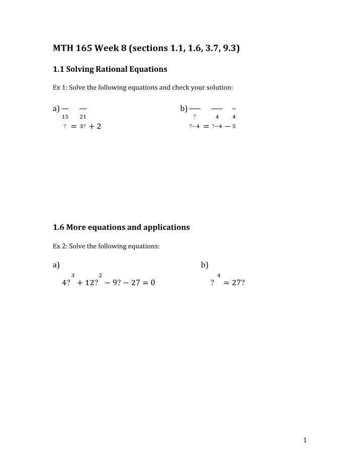 Calculus I - Week 8 Notes