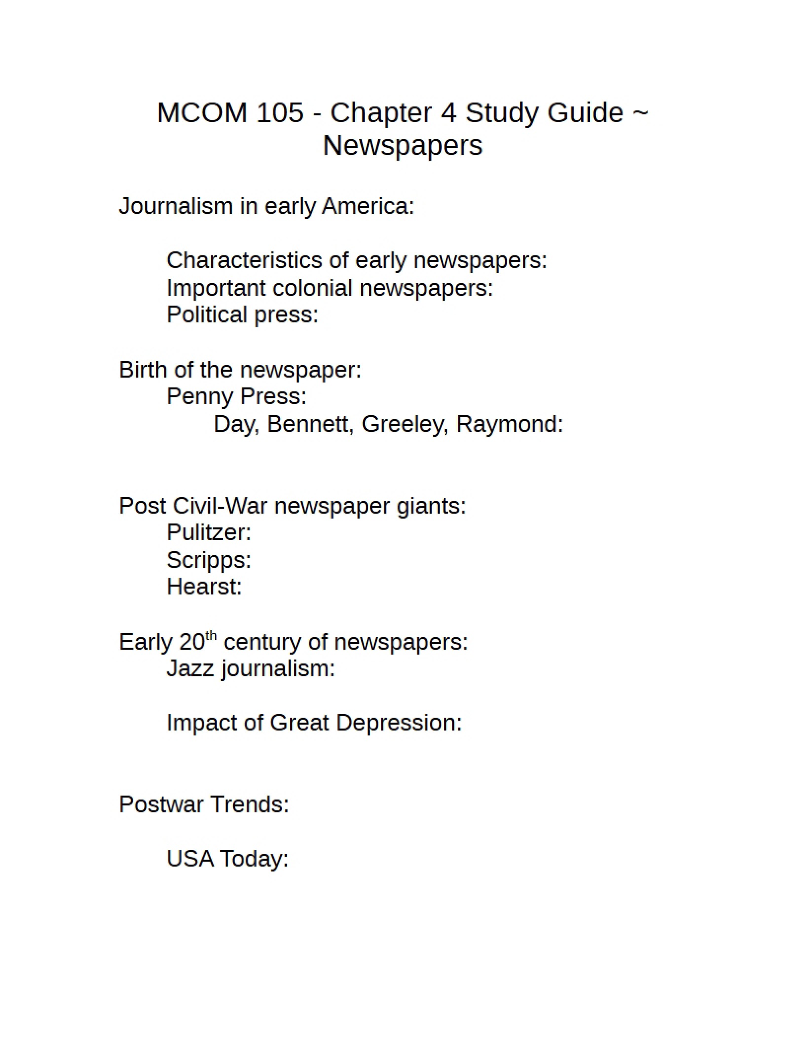 Newspapers Study Guide (Chapter Four)