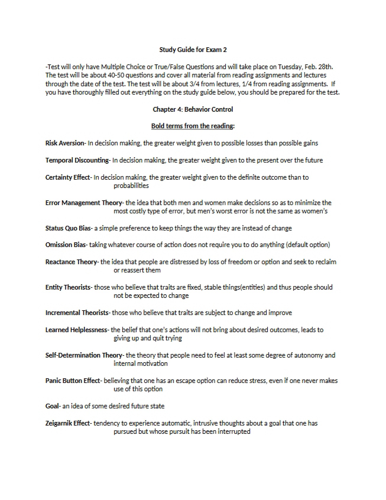Control of Behavior (Ch 4)