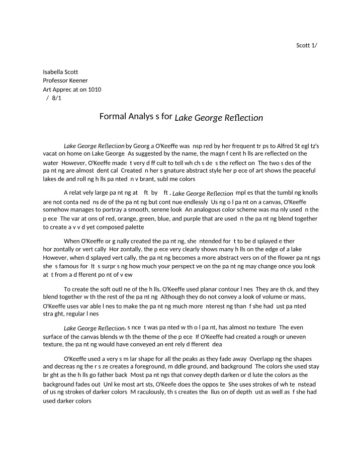 Formal Analysis - Lake George Reflection