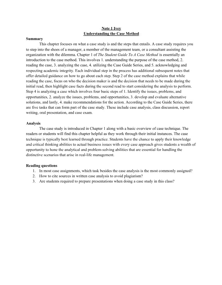 Understanding the Ivey Case Method - Note 1
