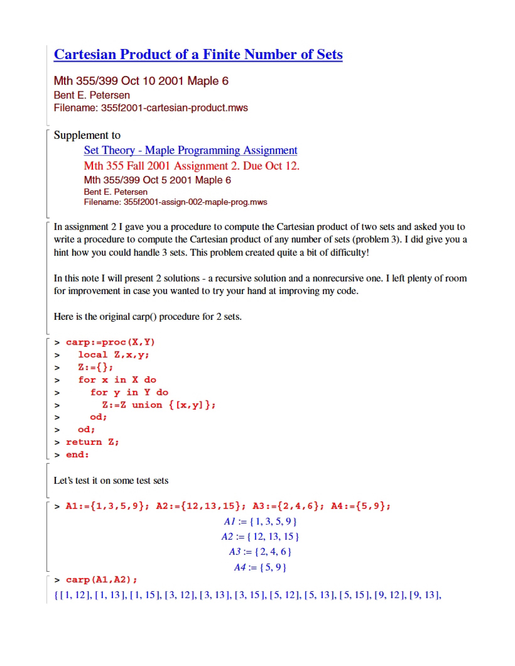 Finite Number of Sets and Cartesian Product