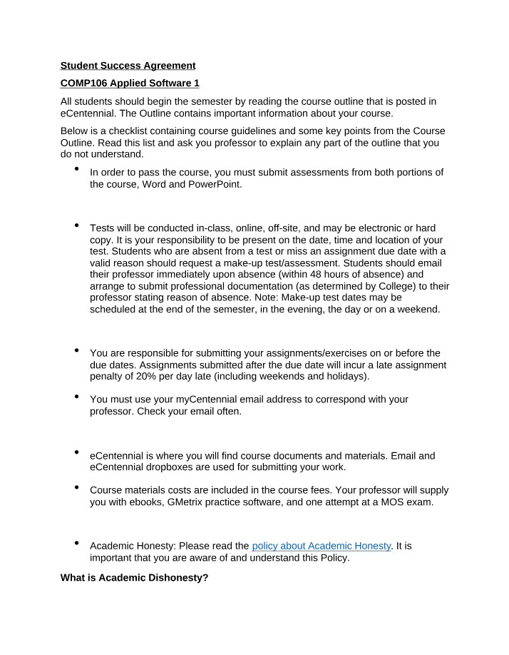 Student Success Agreement for COMP106 Applied Software 1