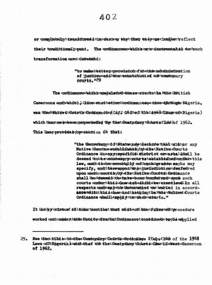 Analysis of Customary Courts Ordinance