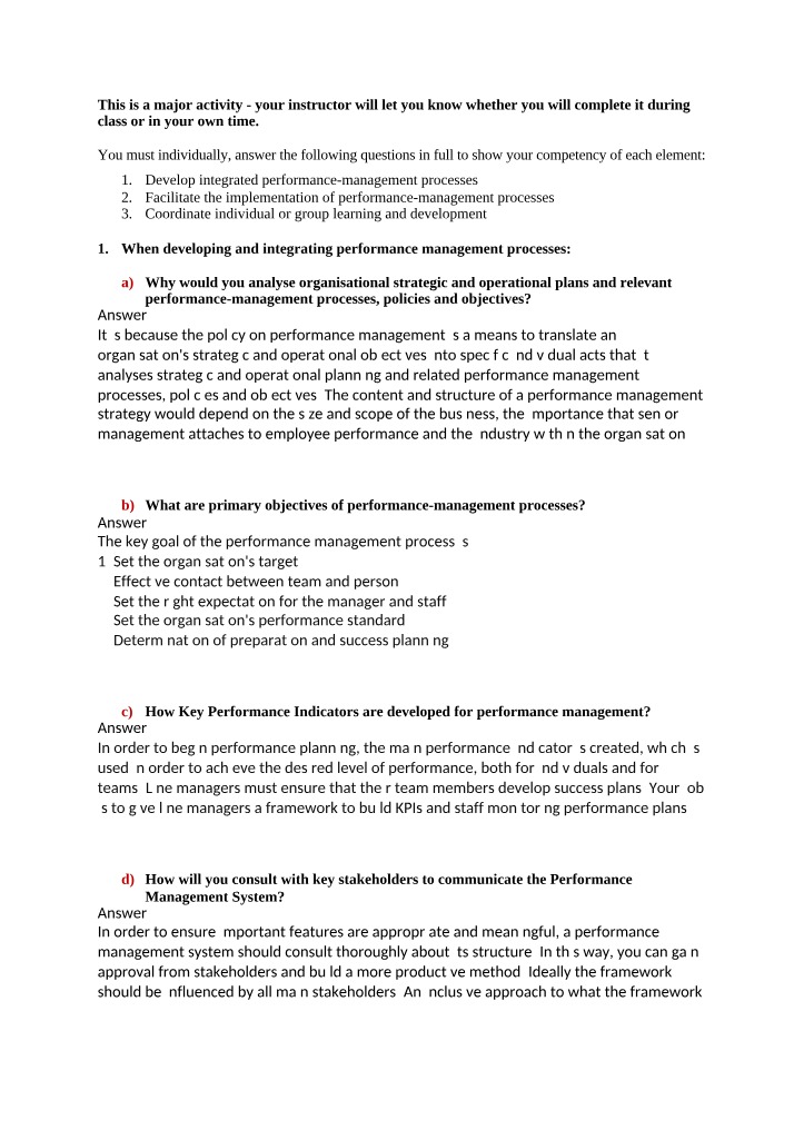 Performance Management - Processes, Policies, and Objectives Activity