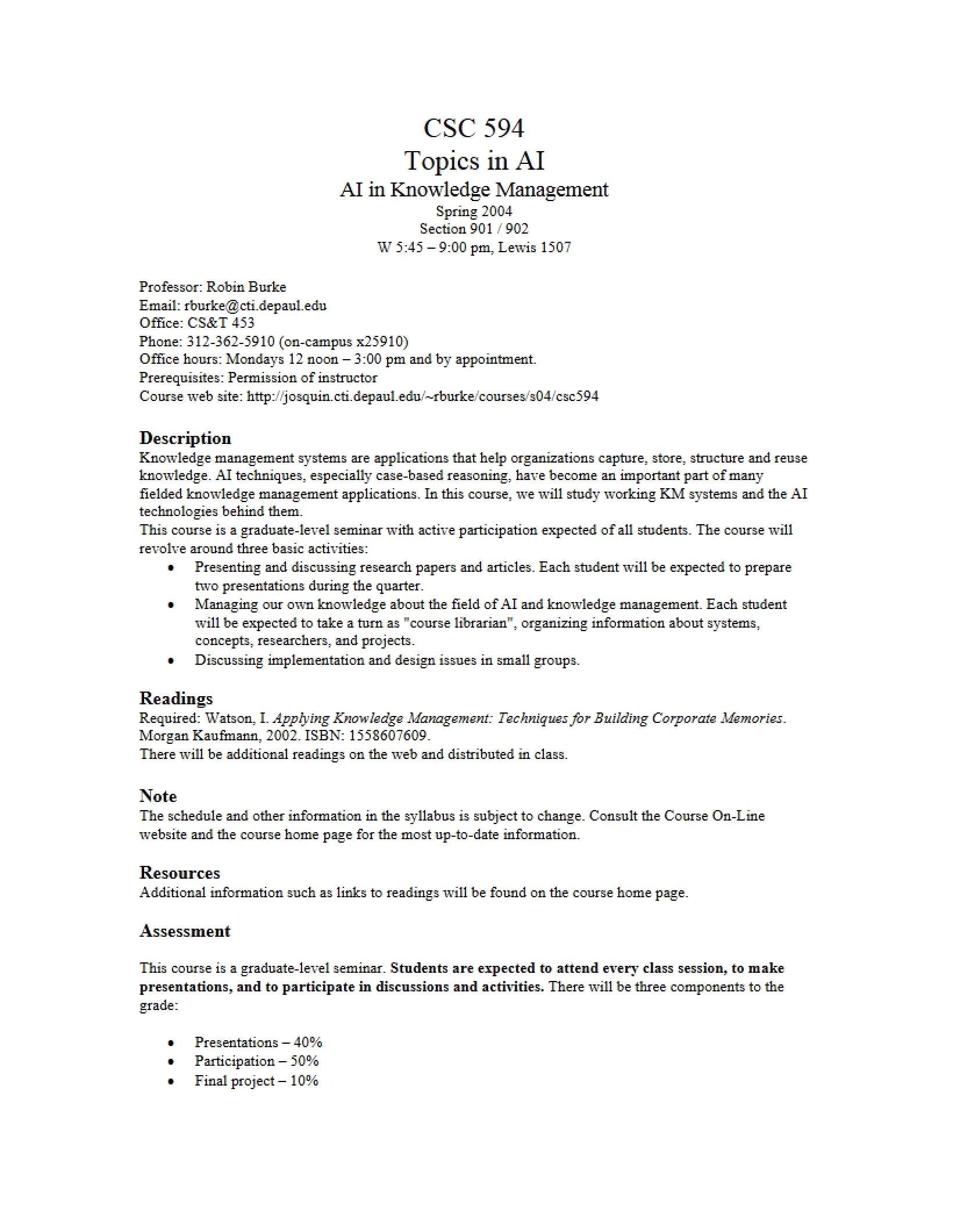 AI in Knowledge Management Syllabus