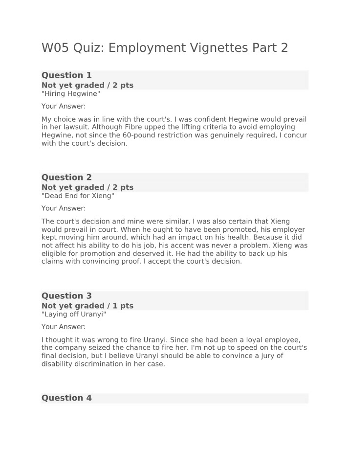 Employment Vignettes Part 2 Quiz - W05