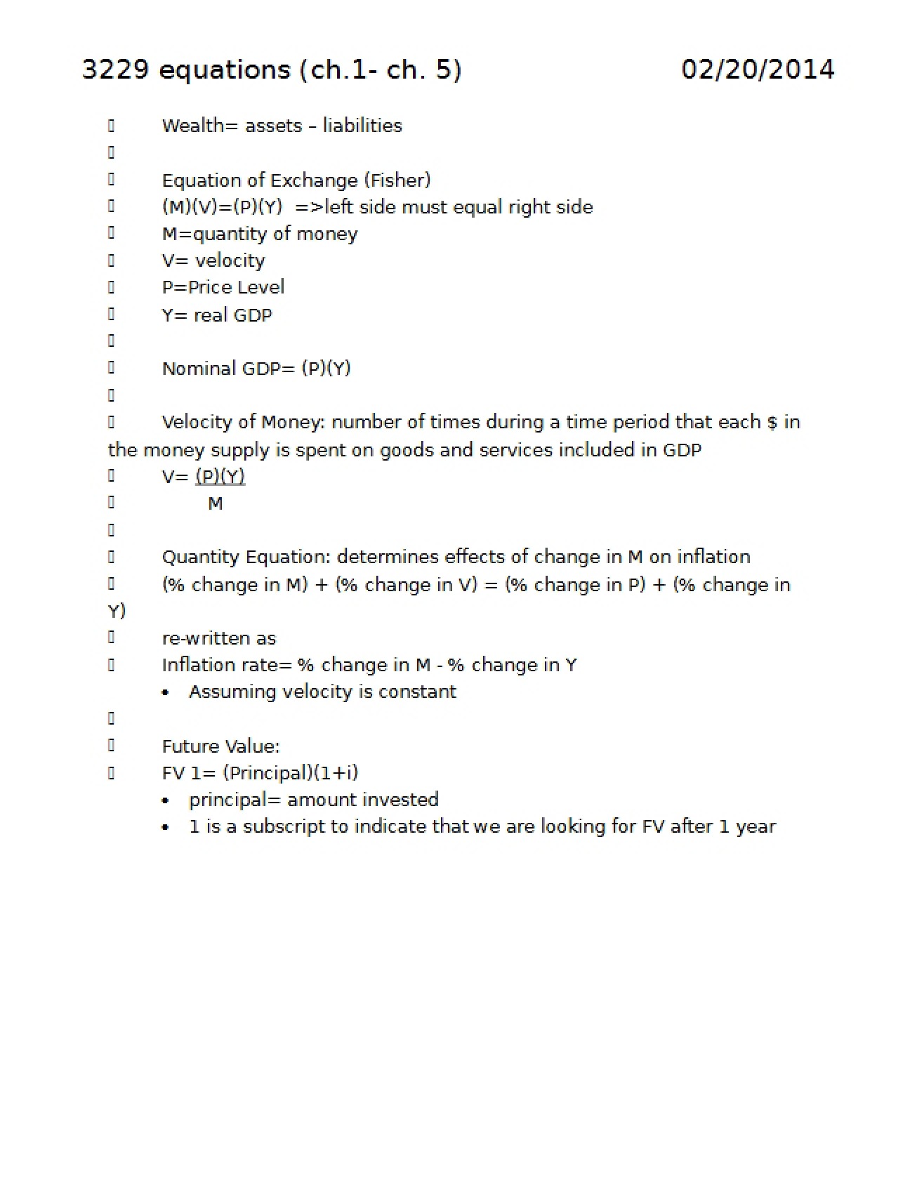 Equations for ECON 3229