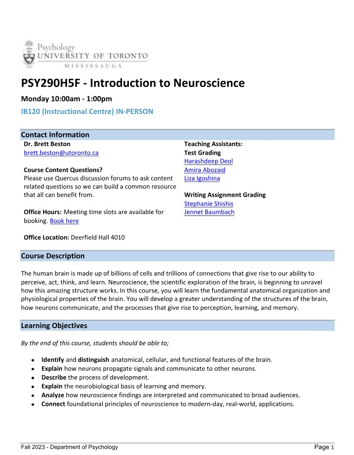Course Outline - PSY290H5F LEC0101