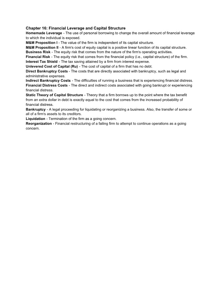 Financial Leverage and Capital Structure - Chapter 16