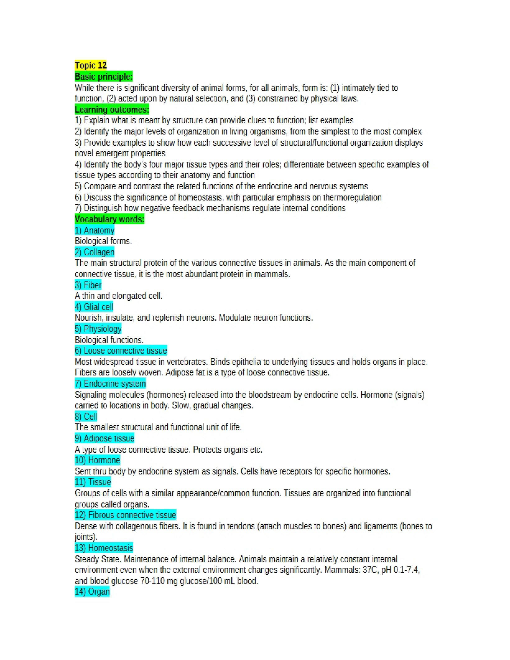 Biology 213 Study Guide