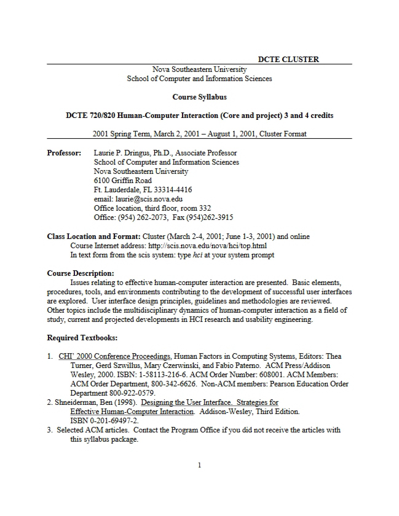 HCI Course Syllabus