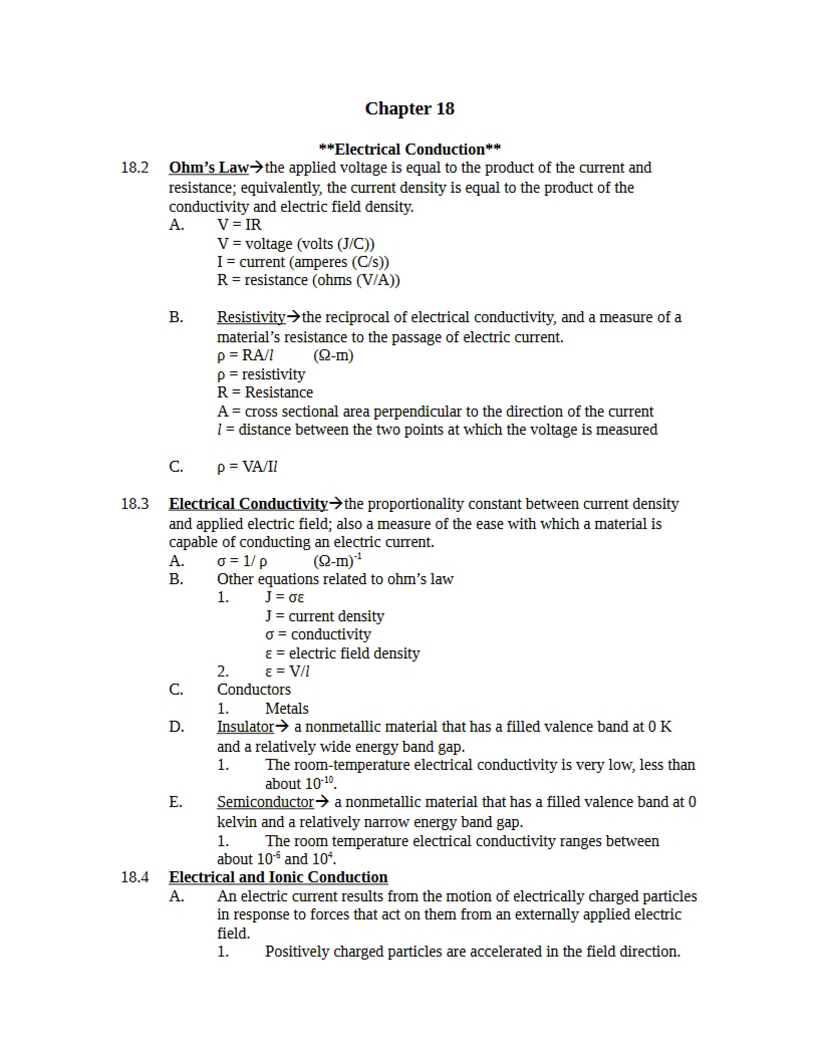 Conduction of Electricity in Materials