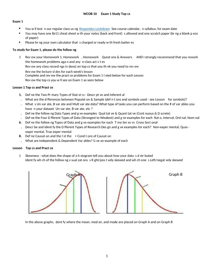 Exam 1 Practice and Study Topics