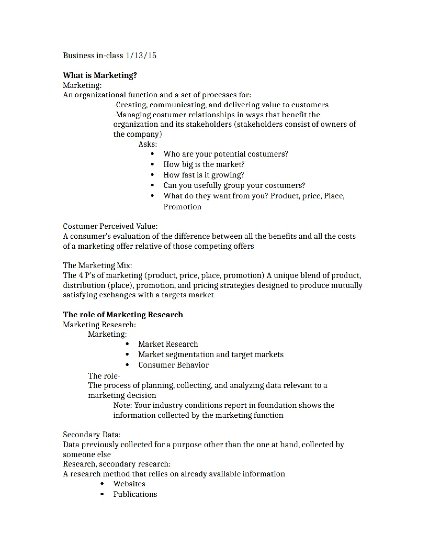 Business Class Notes (Jan 13, 2015)