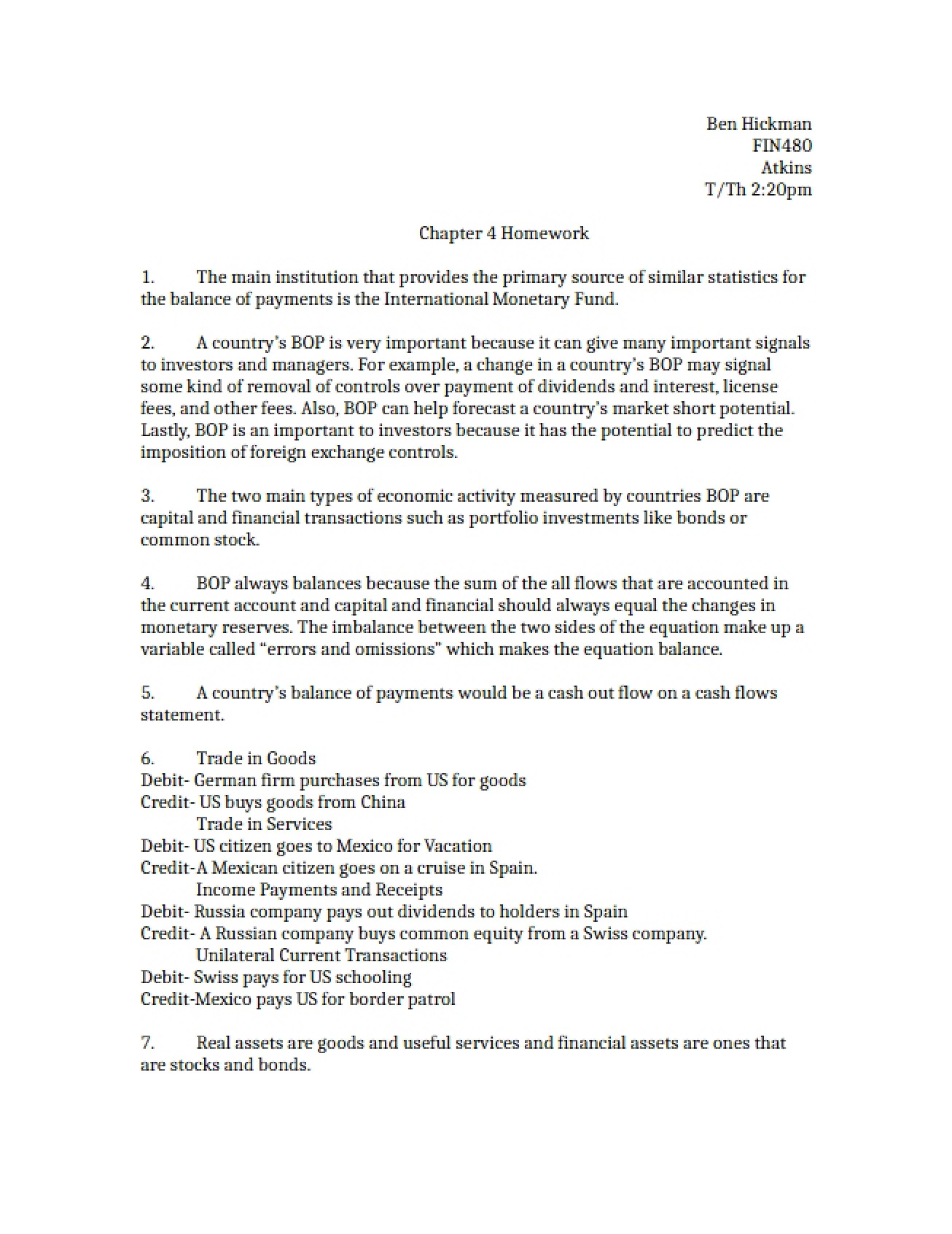 Homework for Chapter 4