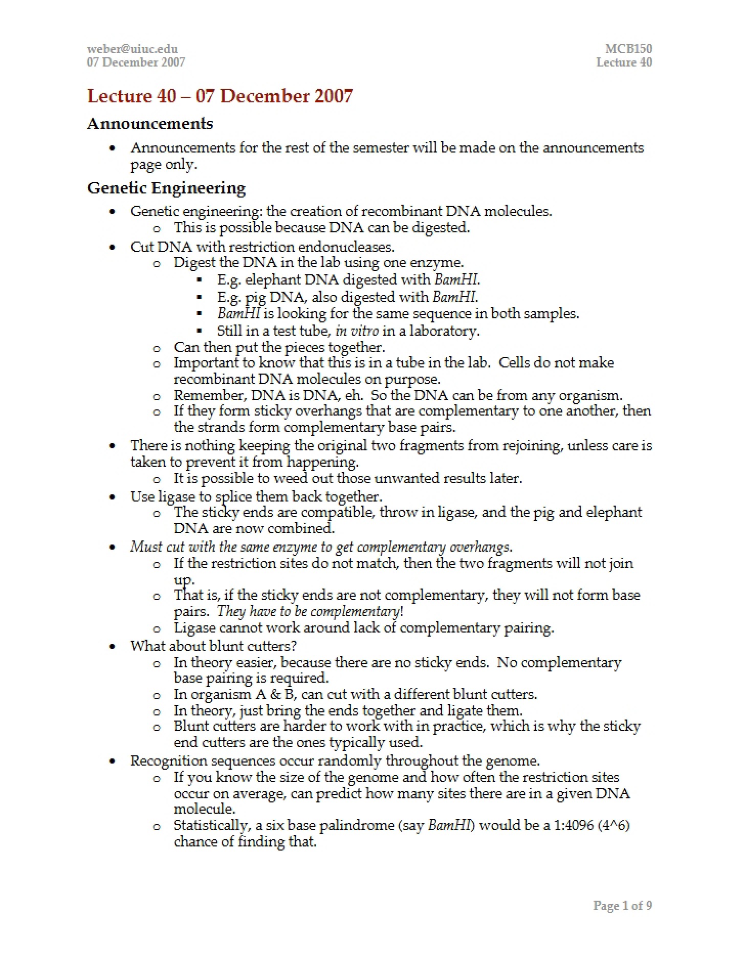 Notes for Lecture