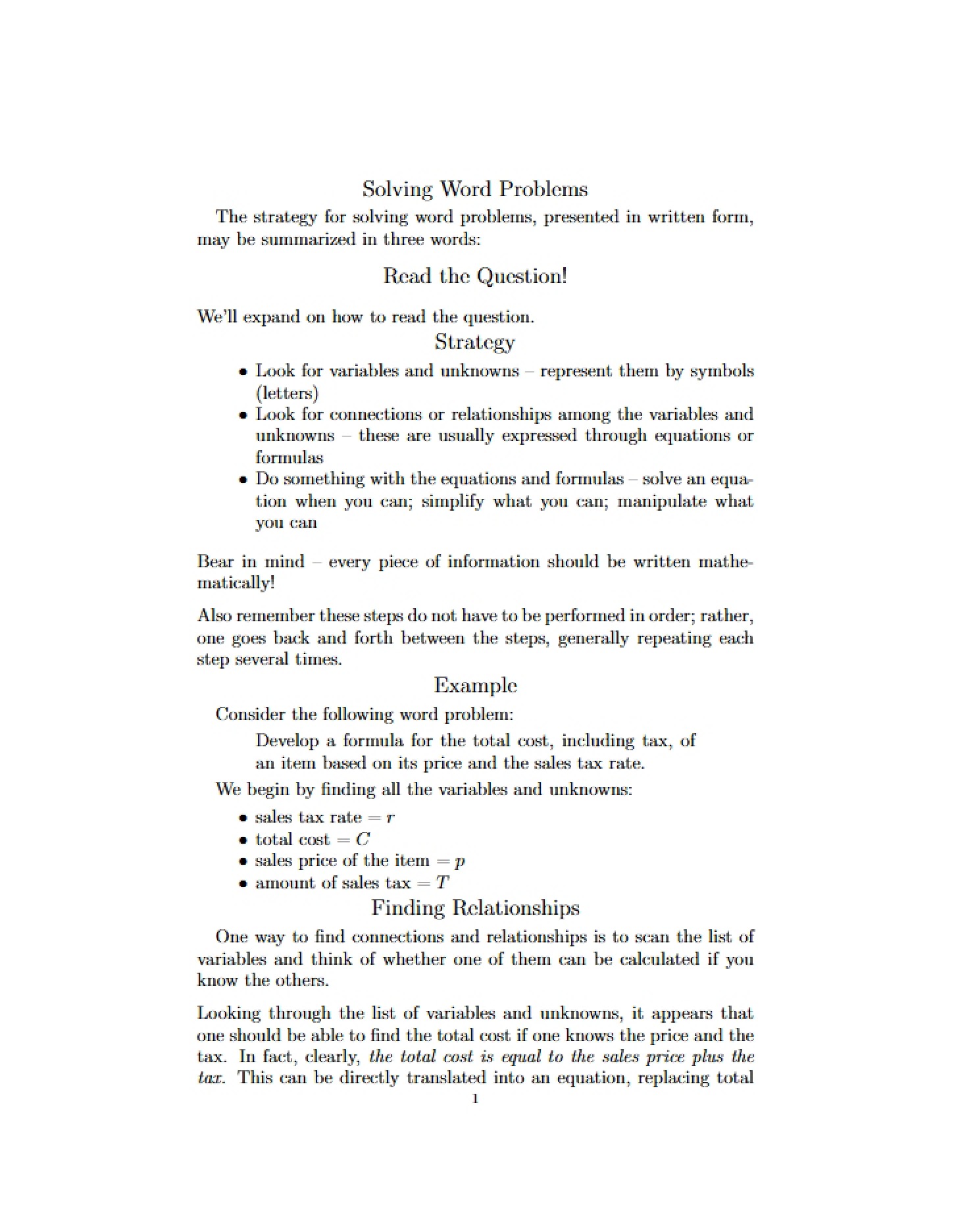 Word Problem Solutions
