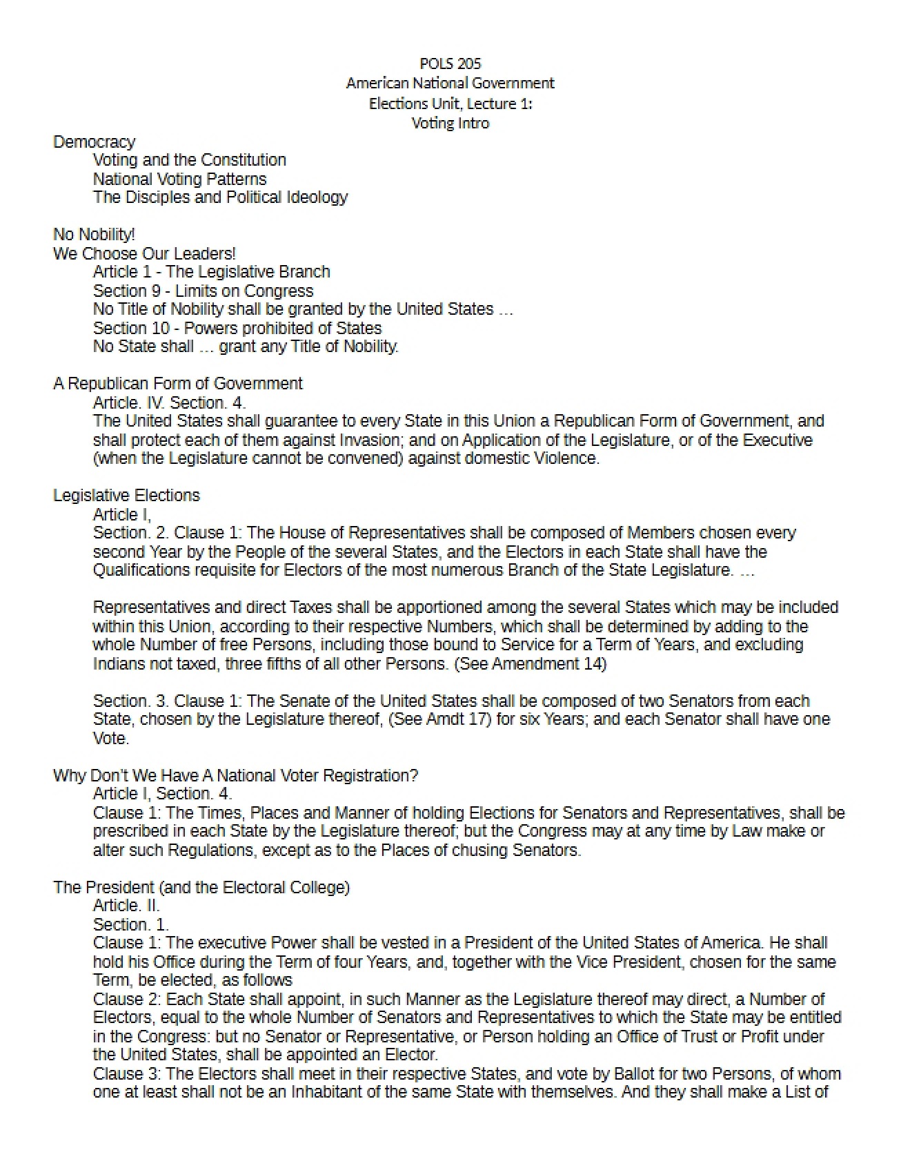 American National Government Lecture Notes