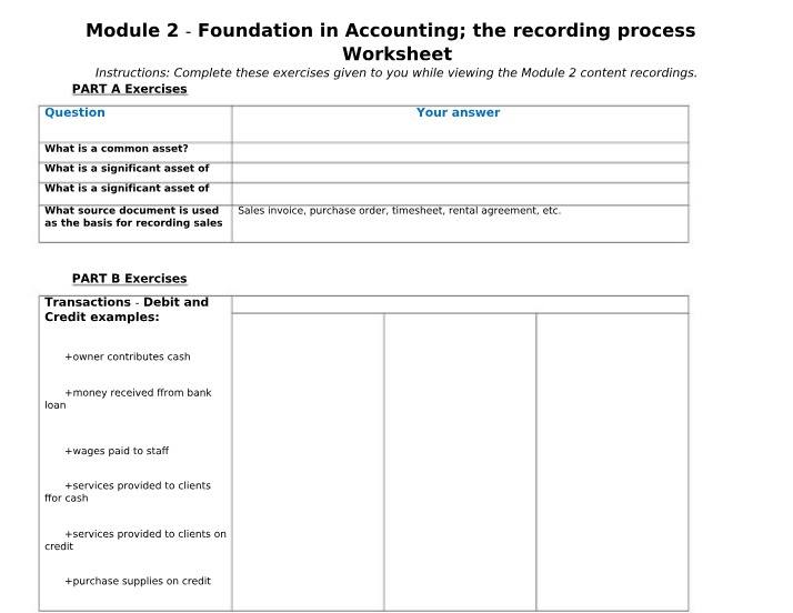 Worksheet for Module 2