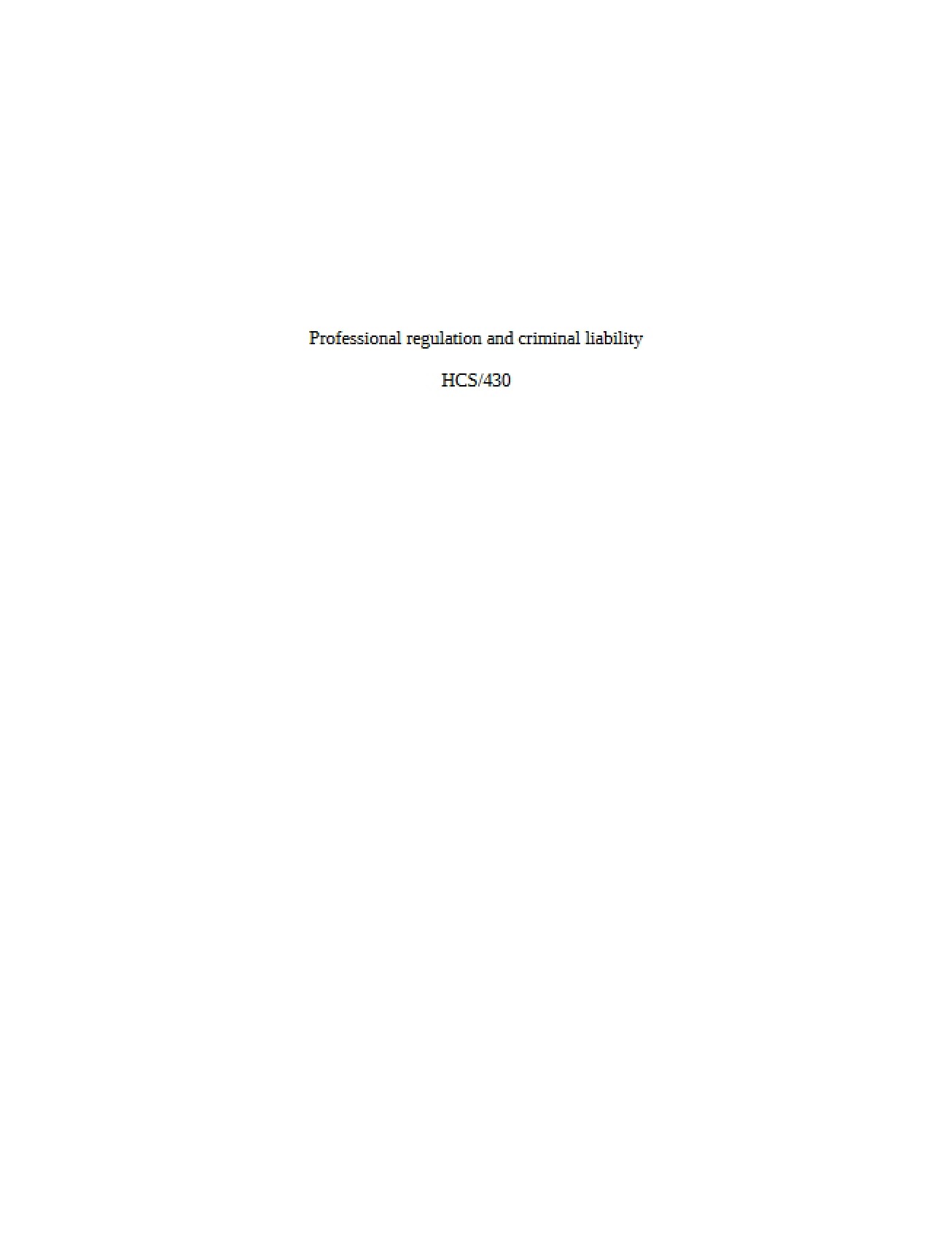 Overview of Regulation and Liability