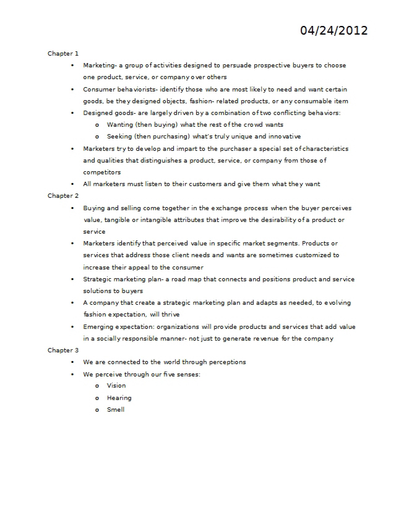 Chapter One Notes on Consumers in the Marketplace