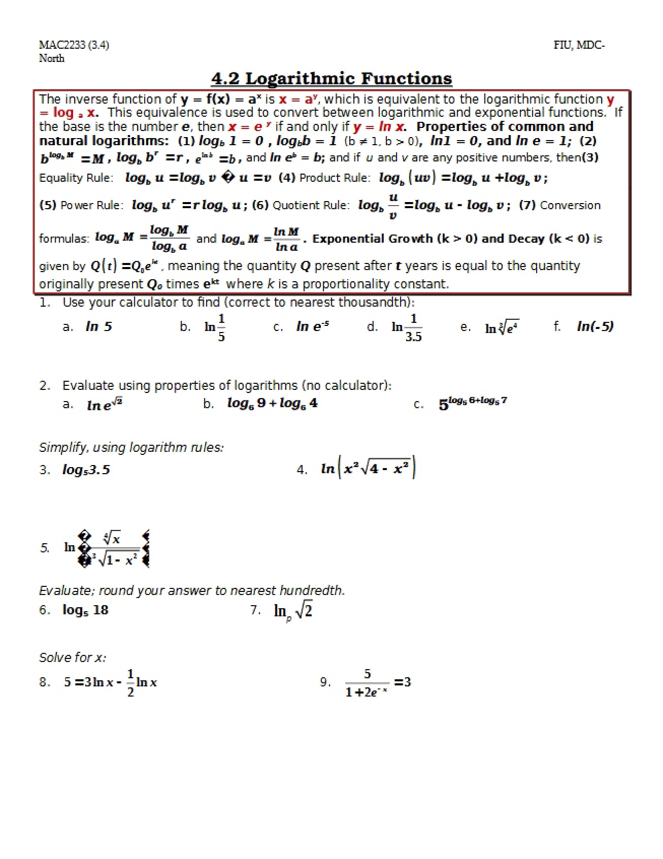 Logarithms in Business Calculus