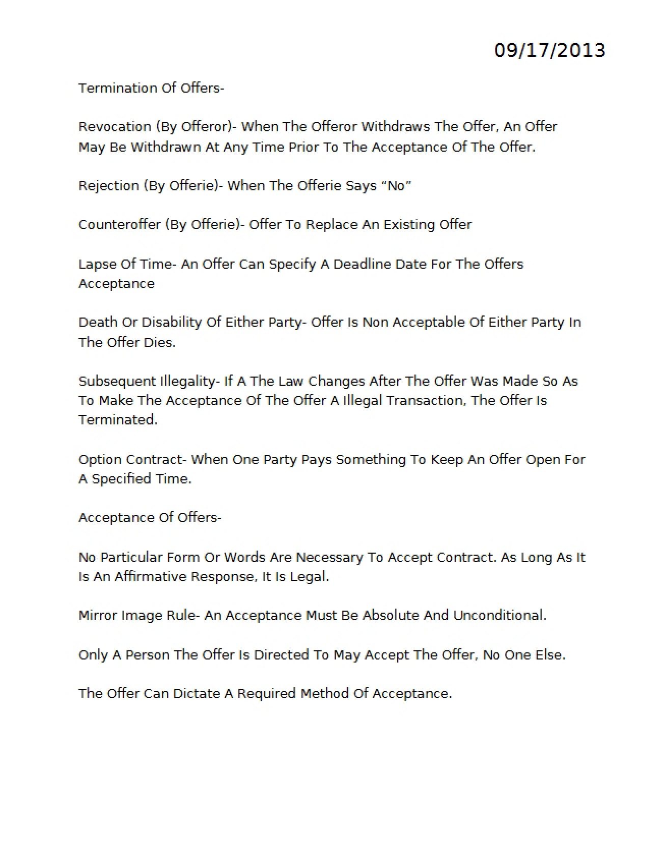 Offers Termination Process