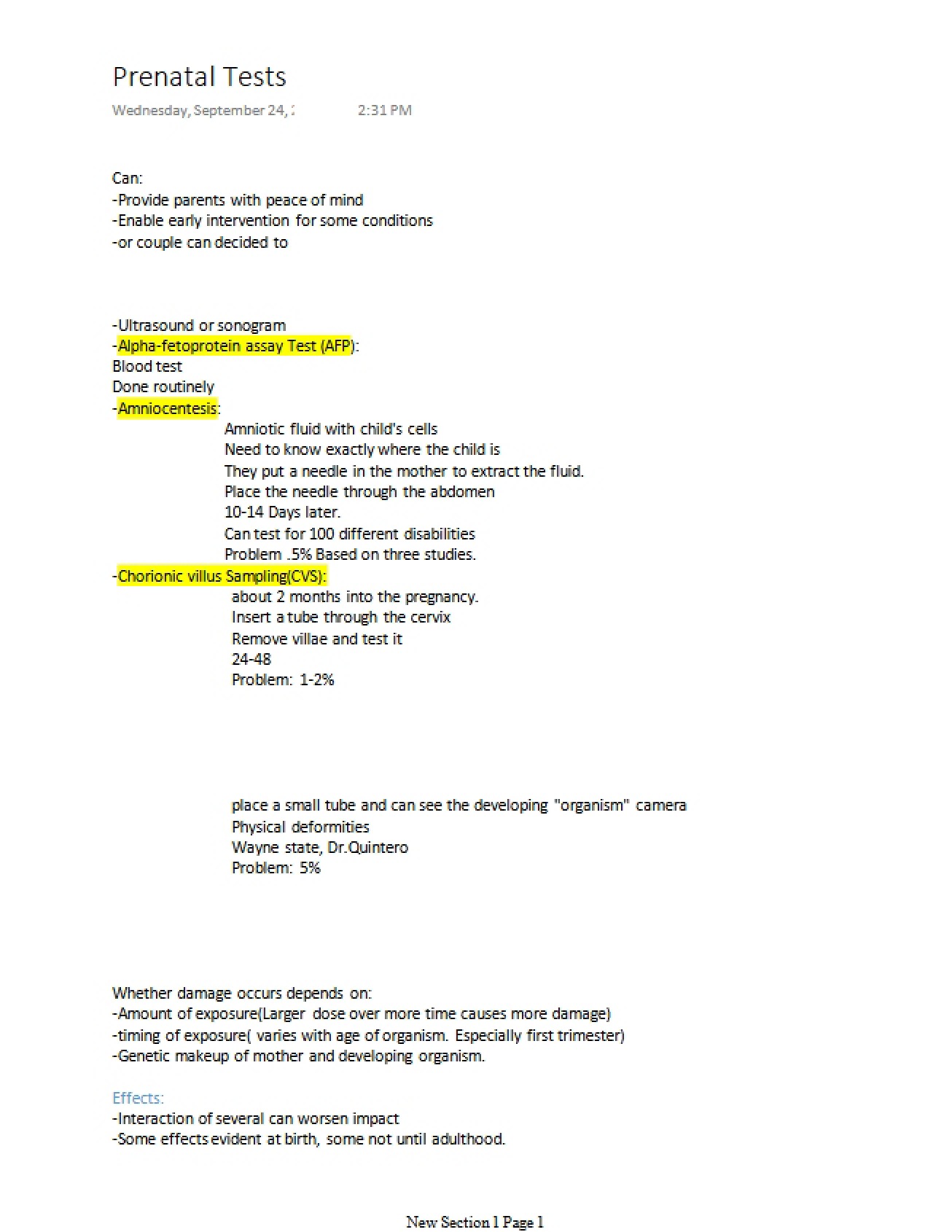 Tests During Prenatal Period