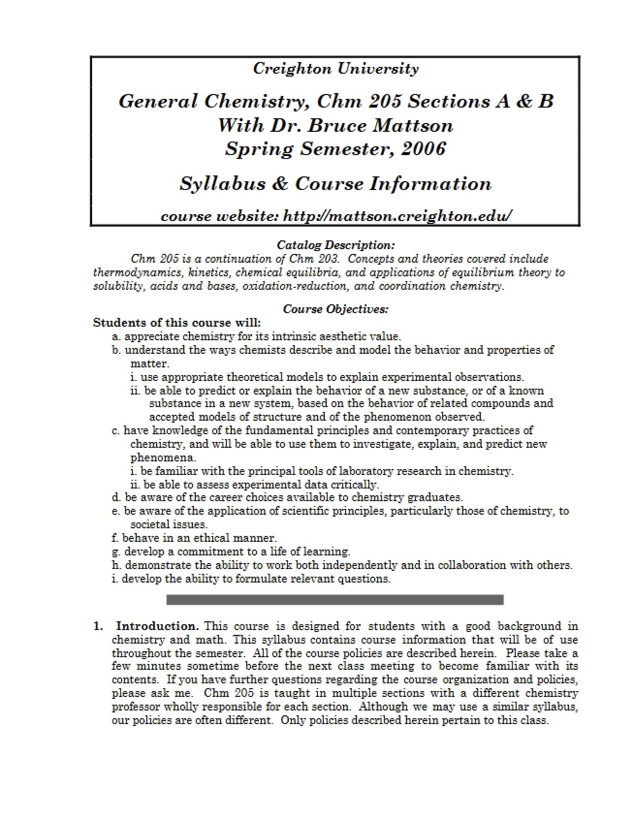 Overview of General Chemistry II