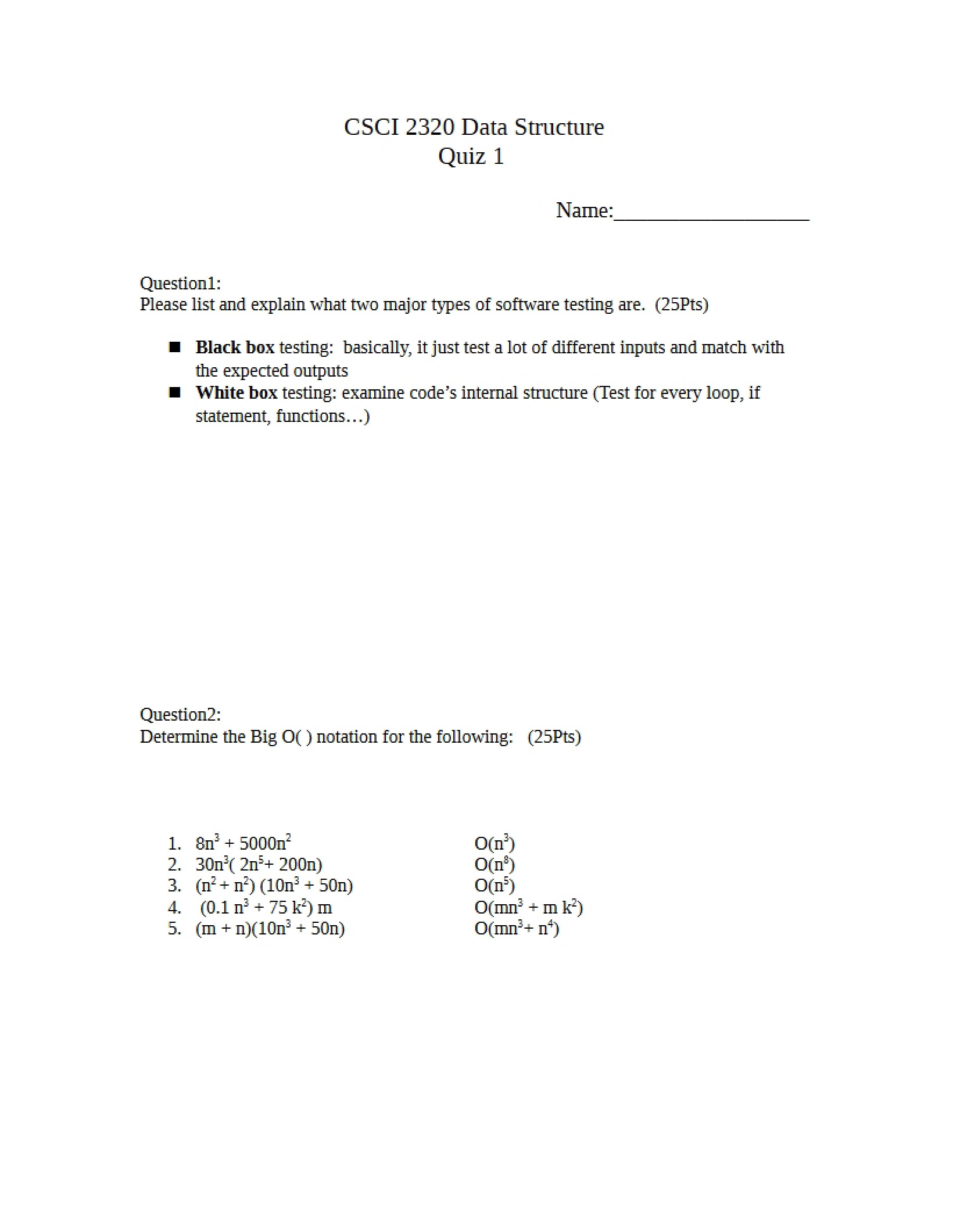 Key for Quiz 1