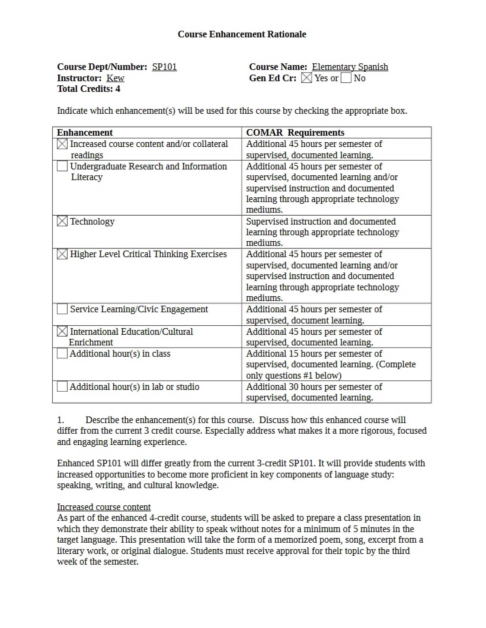 Elementary Spanish I Syllabus