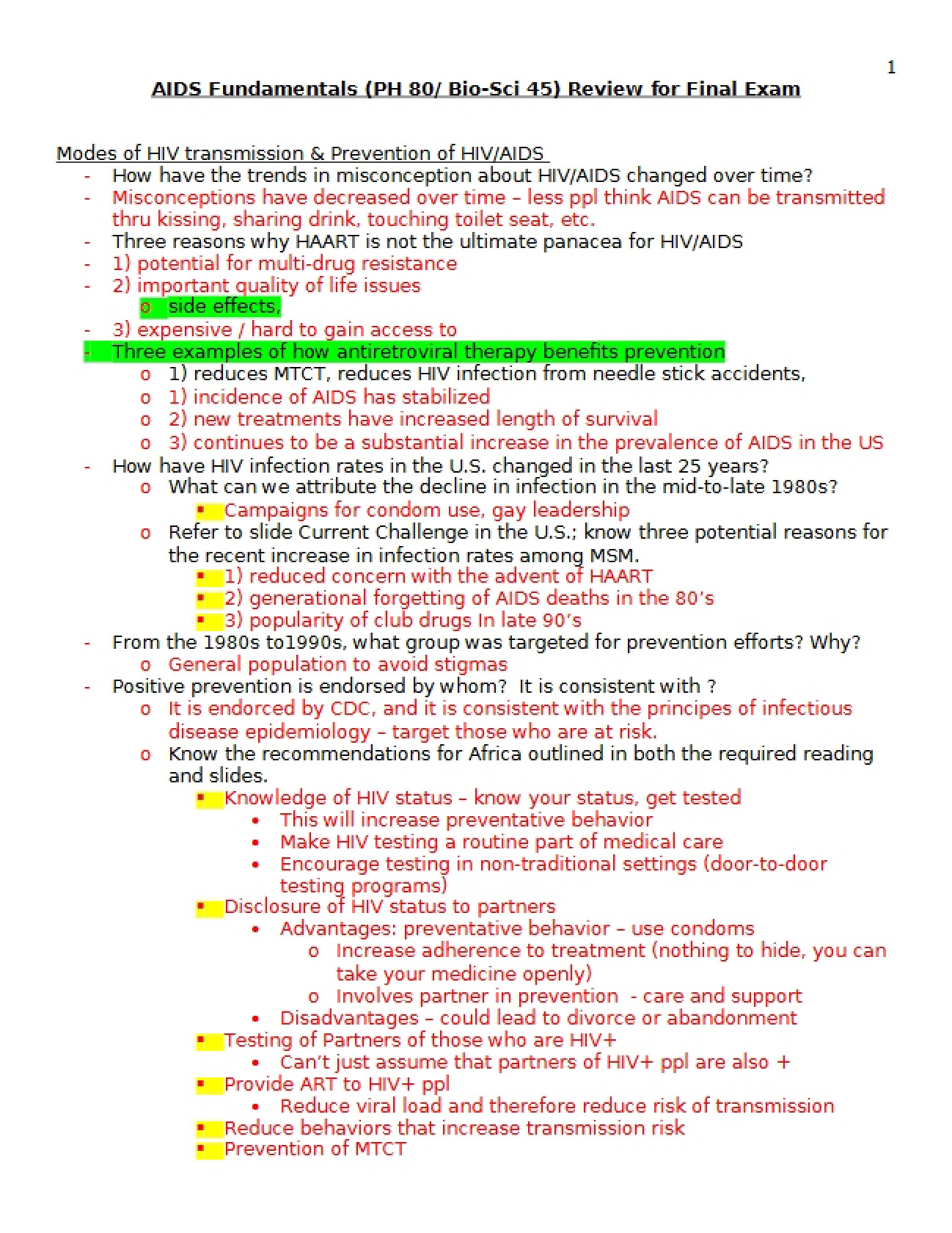 Transmission Modes and Prevention of HIV