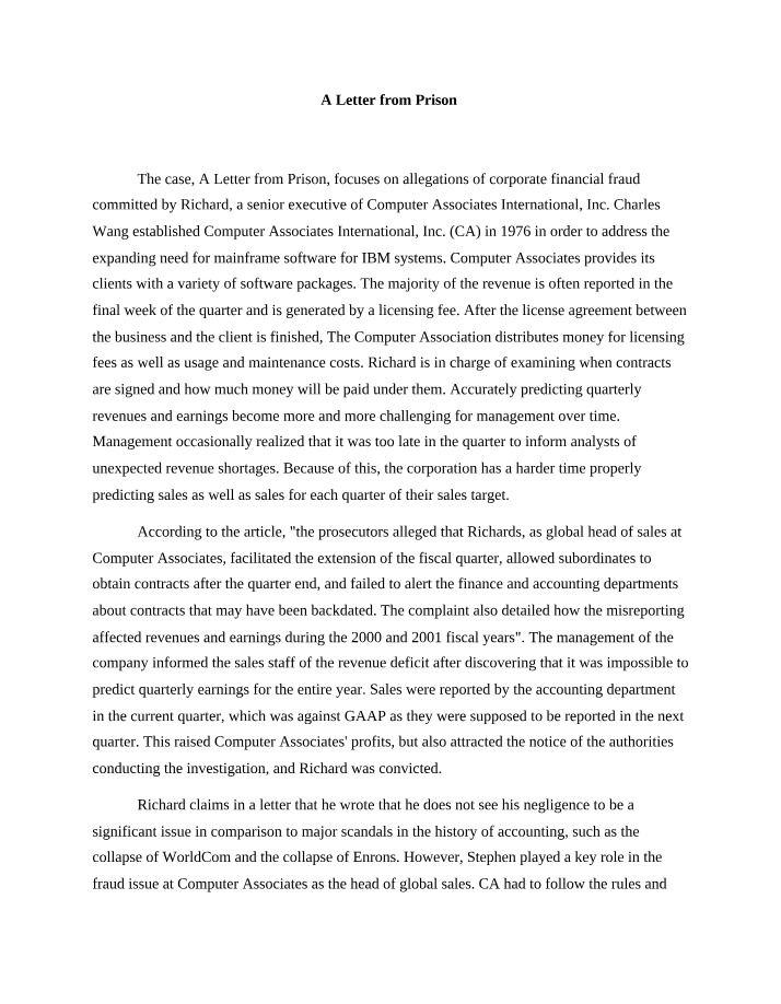 Letter Regarding Problem Statement