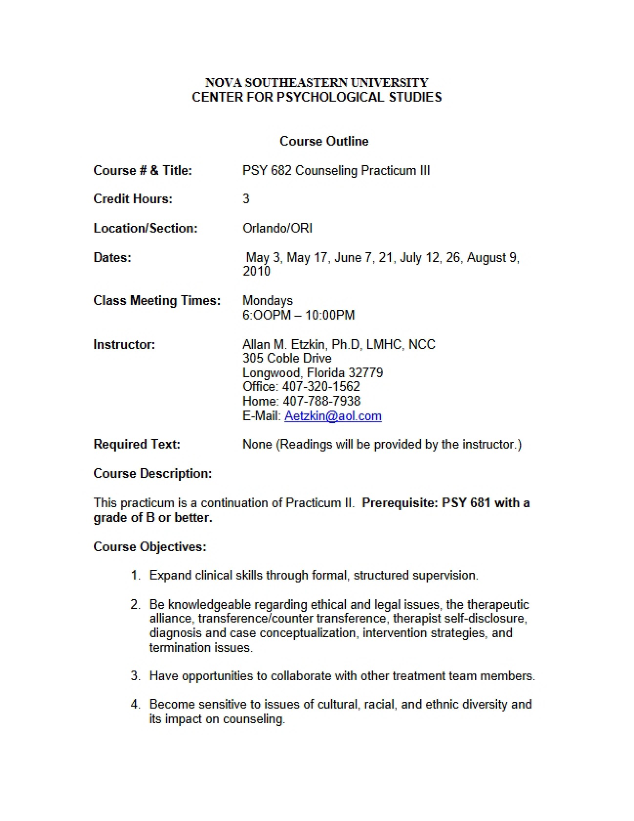 Practicum III Course Plan