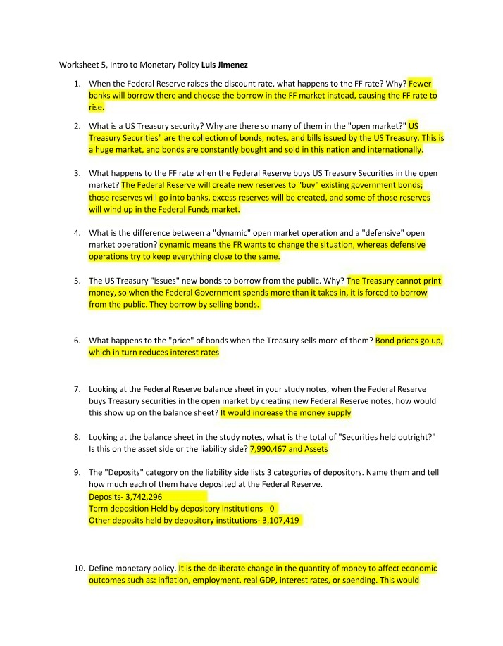 Chapters 15 & 19 - Worksheet 5