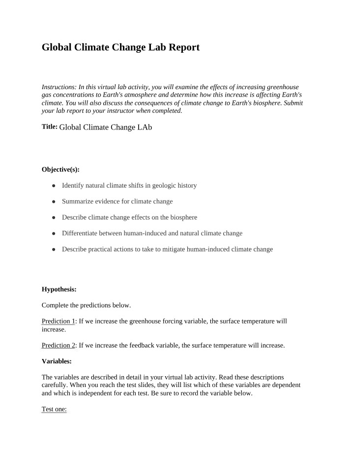 Lab Report - Global Climate Change