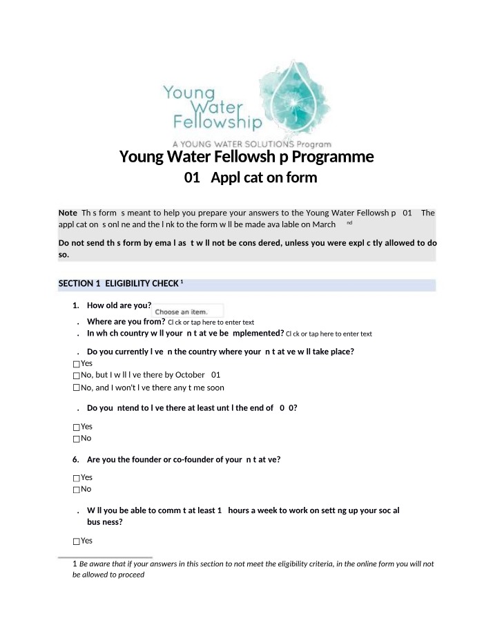 Application Form - 2019 Young Water Fellowship Programme
