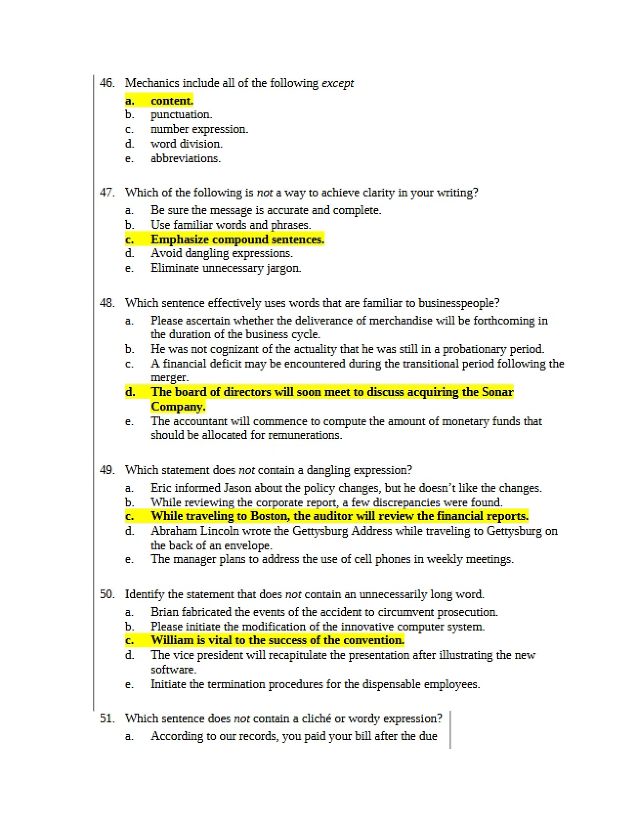 Second Exam for Business Communications