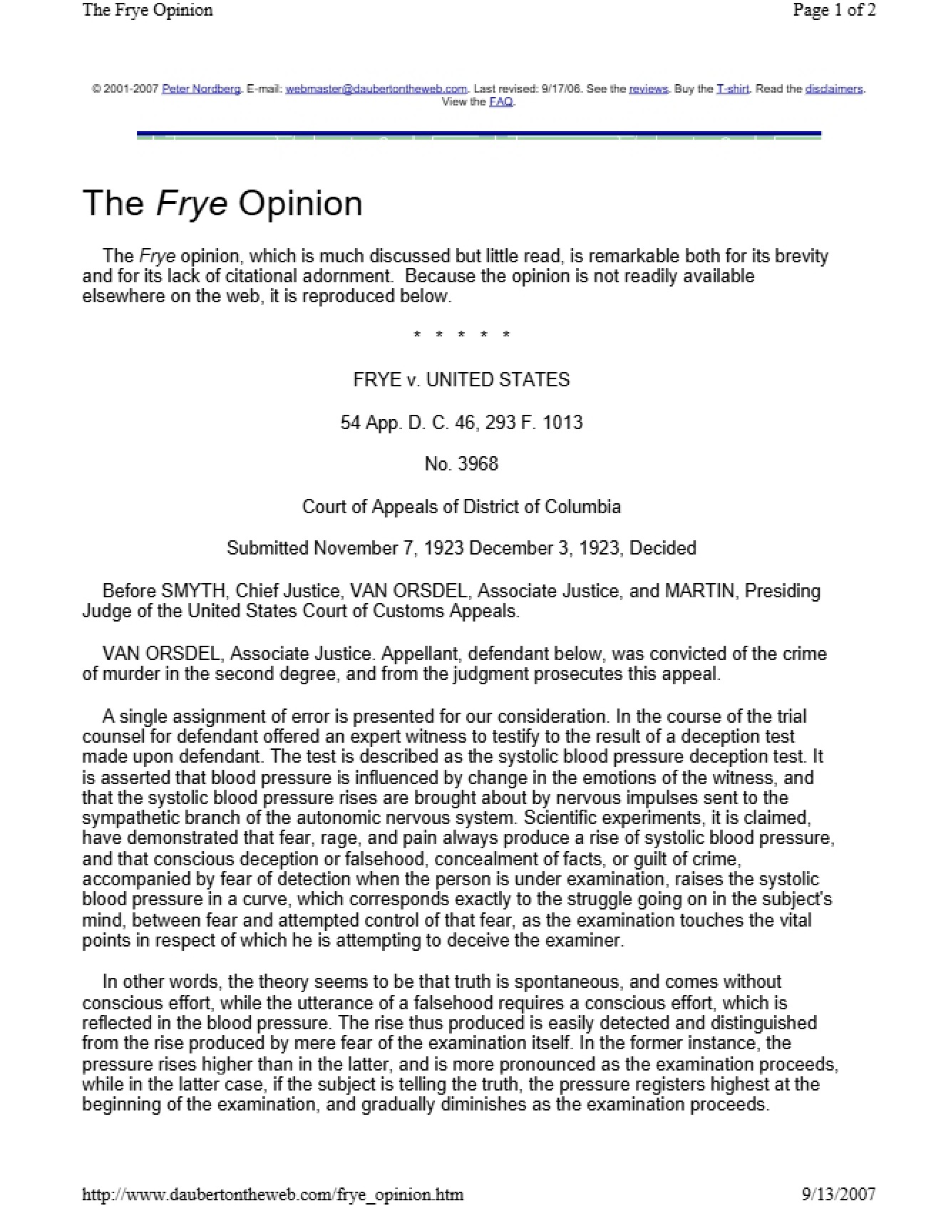 Opinion on Frye
