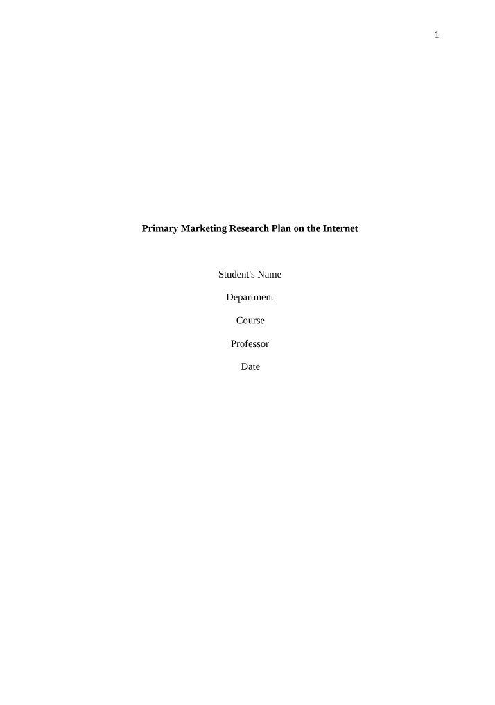 Marketing Research Plan on the Internet