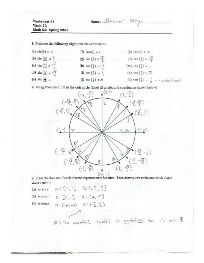 Answer Key for Worksheet #3