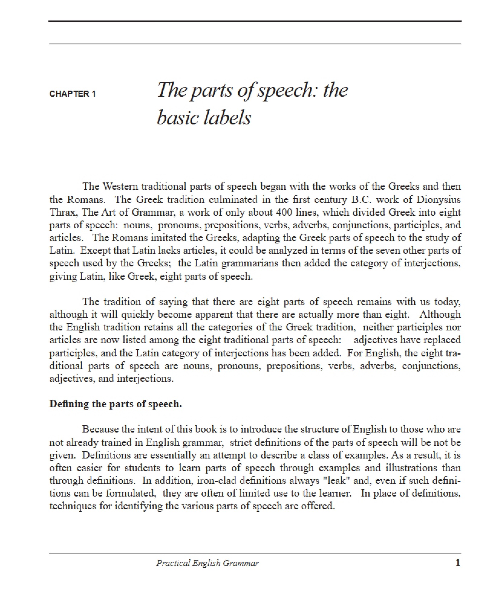Basic Labels for Parts of Speech