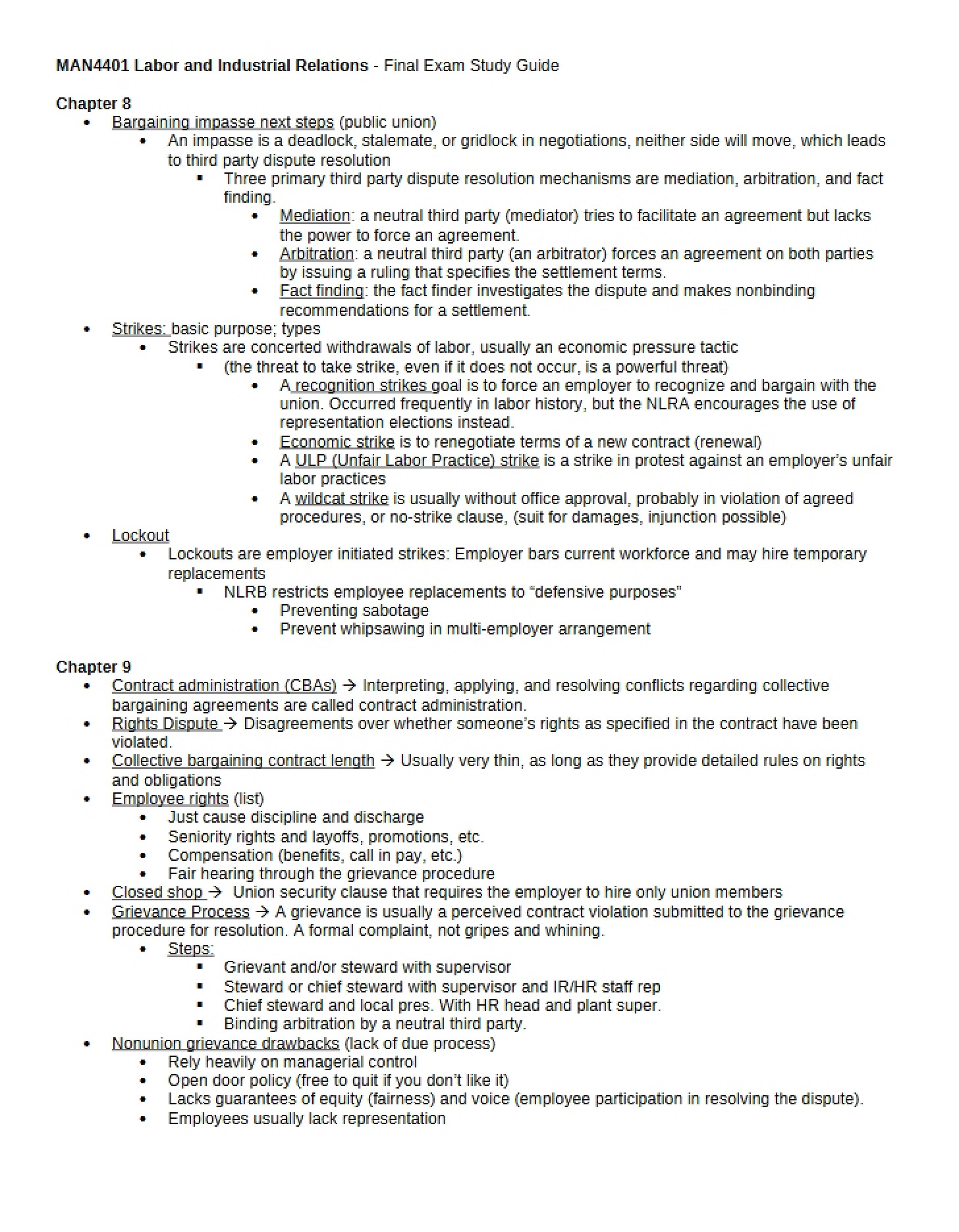 Study Guide for Final