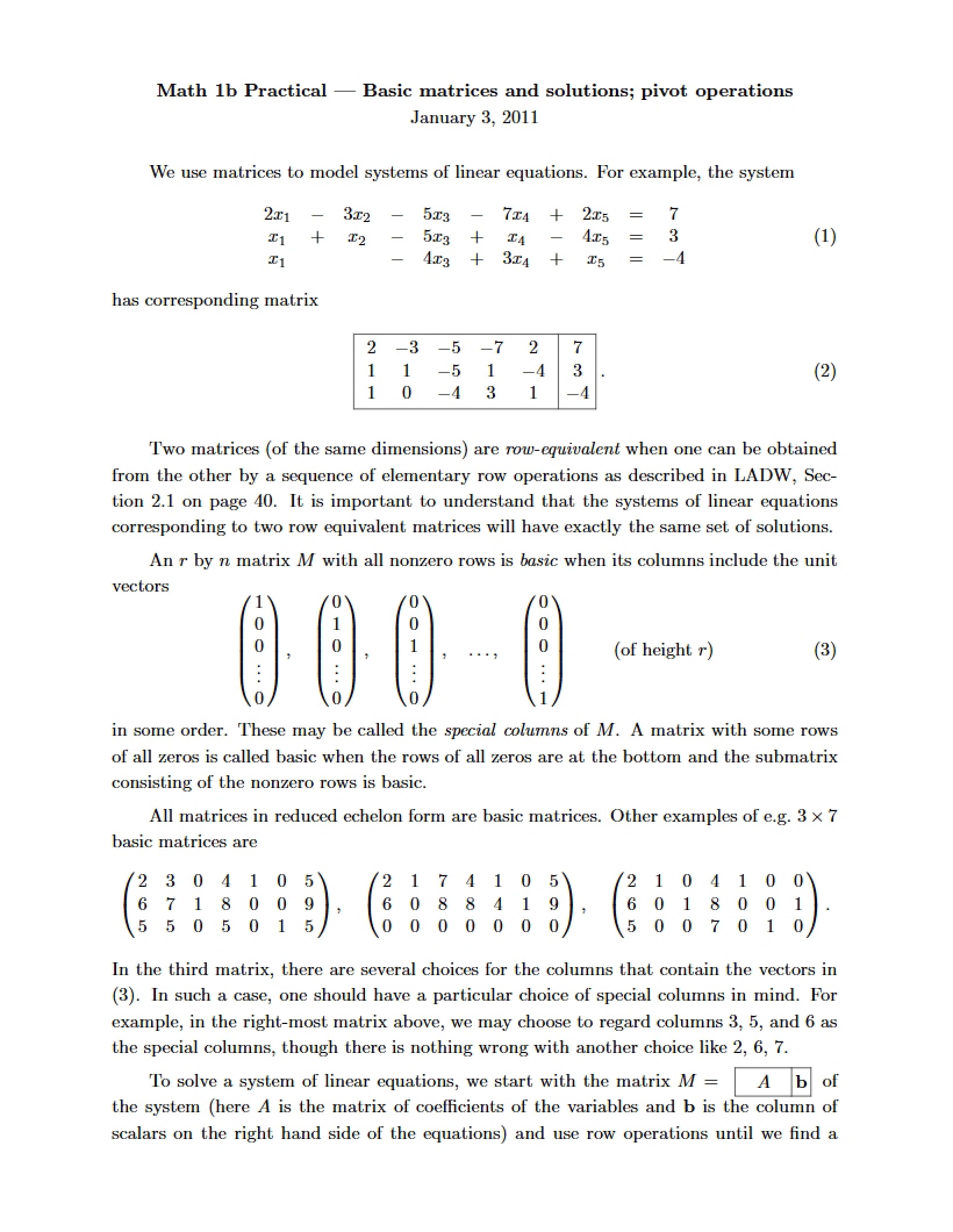 Matrix Basics and Solution Methods