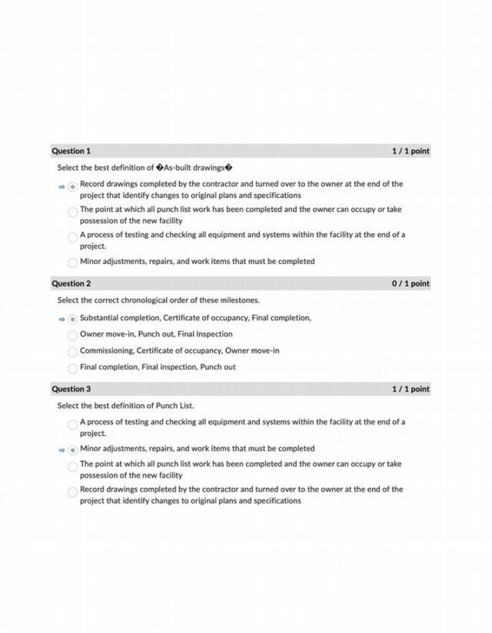 Quiz - As-built Drawings and Punch Lists