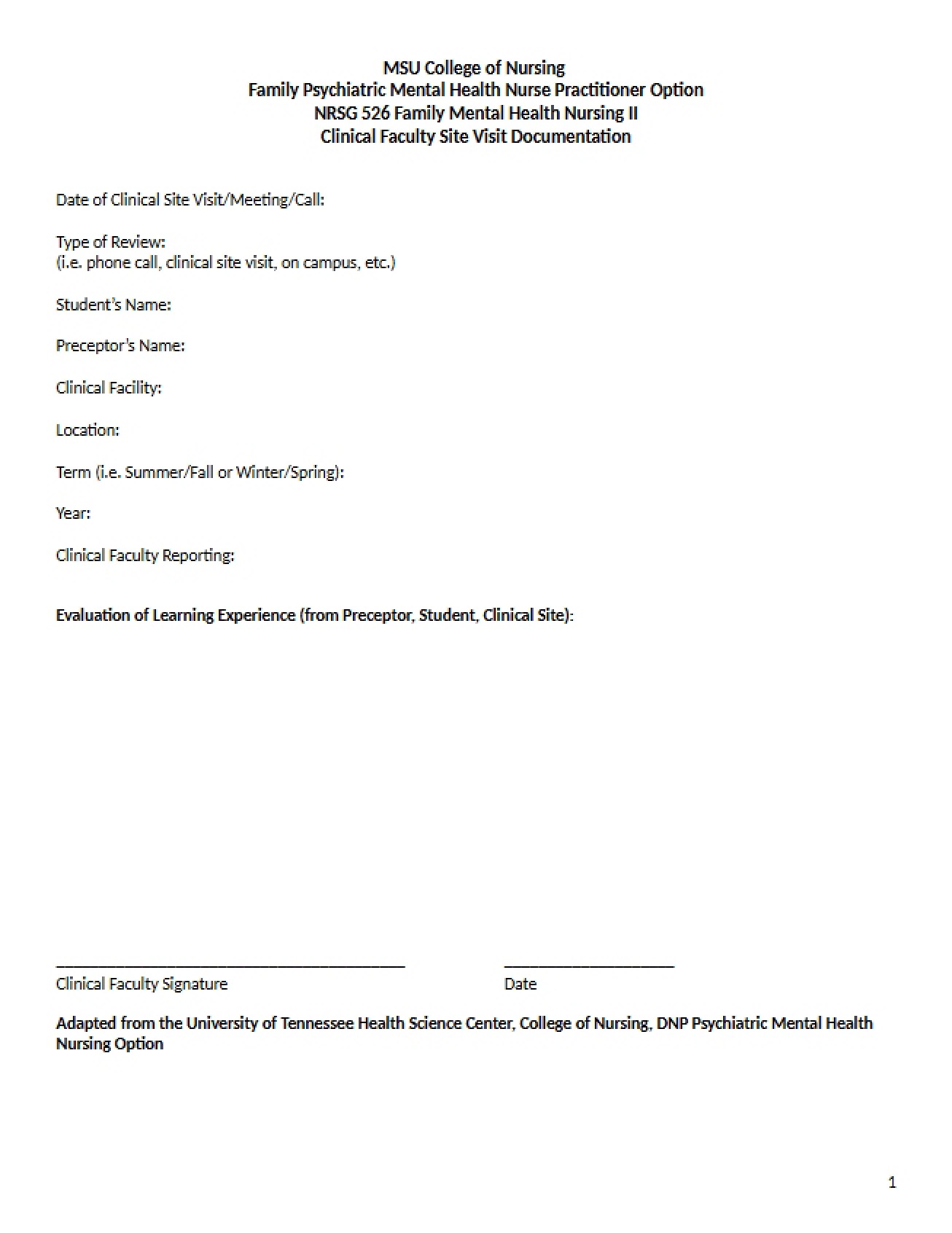 Documentation for Clinical Faculty Site Visit